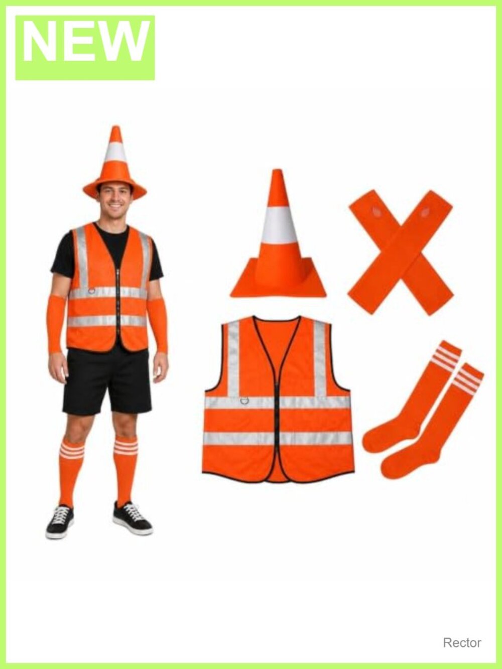 Traffic Cone Costume Set with Hat Reflective Vest Gloves Socks